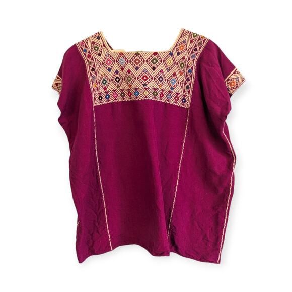 Handmade Tops - Handmade Magenta Mayan Huipil Blouse